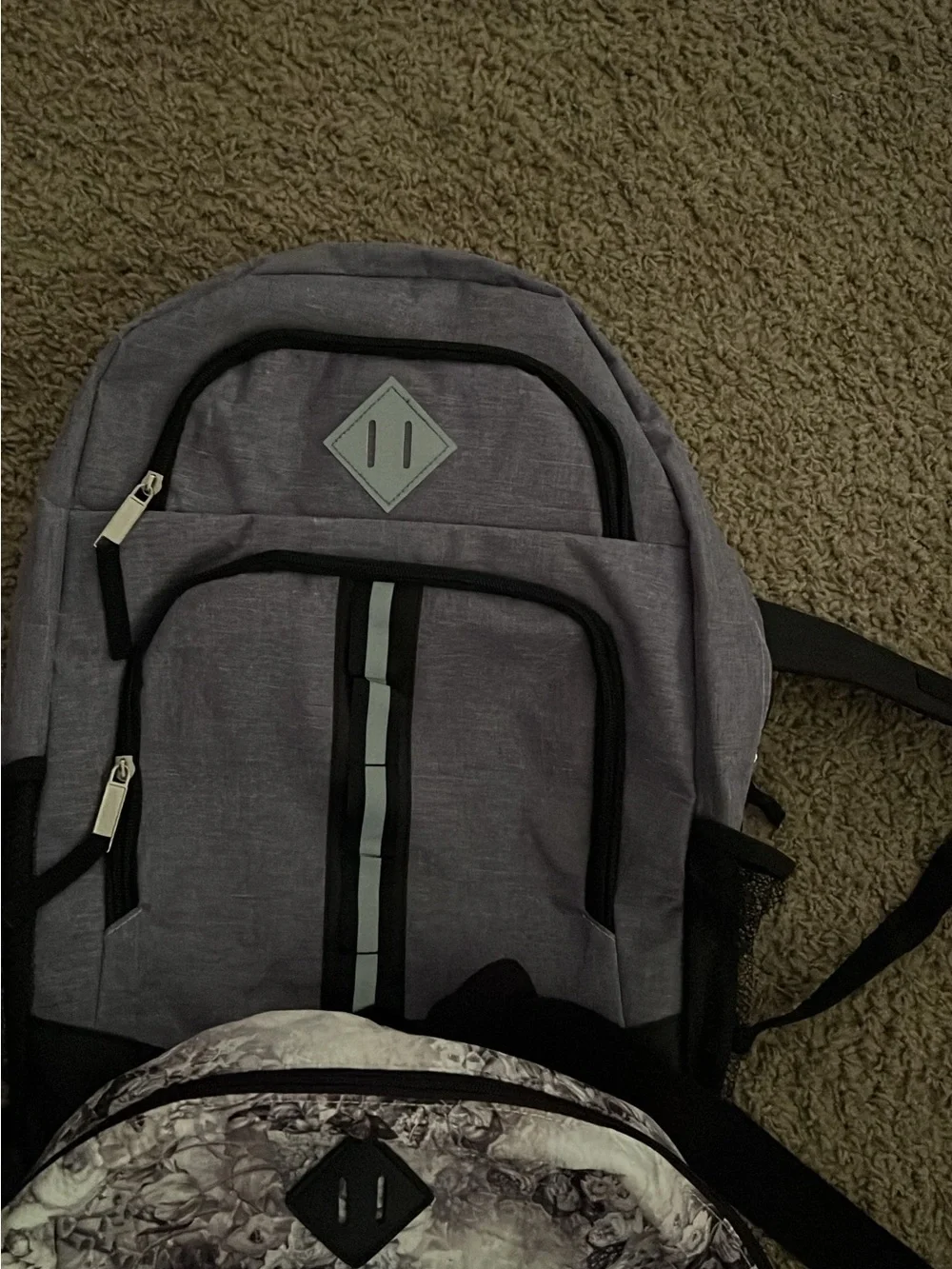 2 Kids Backpacks 1 Floral print Backpack, 1 Dark purple Backpack